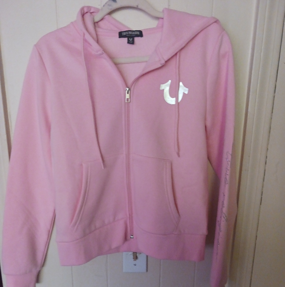 True Religion Pink Hoodie with Silver Accents